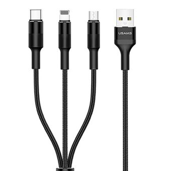 USAMS Flettede kabel U5 3-i-1 1,5m 2A sort (Telefon/microUSB/USB-C) SJ2193IN101 (US-SJ219)