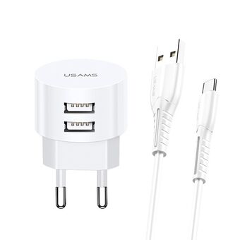 USAMS Oplader. netværk. 2xUSB T20 2,1A microUSB hvid/hvid rund Hurtig opladning XTXLOGT18MC05