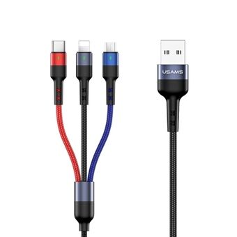 USAMS Kabel pleciony U26 3w1 0.35m 2A Hurtigopladning (Telefon/microUSB/USB-C) SJ410USB01 (US-SJ410)