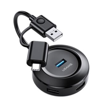 USAMS Adapter HUB 4xUSB med USB 3.0 + USB-C 3.0 til laptop/tablet/computer sort/svart SJ416HUB01 (US-SJ416)