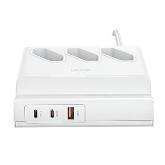 USAMS Strømskinne 65W Super Si Hurtigopladning USB-forlængerstik EU hvid/hvid CC160TC01 (US-CC160)