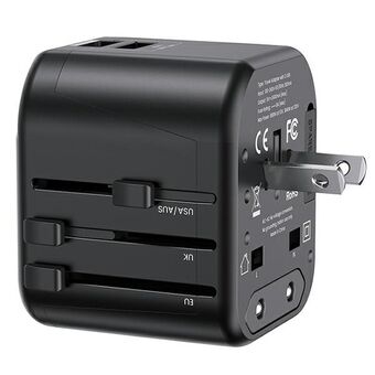 USAMS Adapter strømnet. 2xUSB T55 12W 4i1 US/AU/EU/UK sort/black CC173TC01 (US-CC173) Universal Rejseoplader