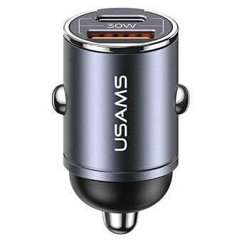 USAMS Oplader med 1xUSB+1xUSB-C C38 30W PD Hurtig Opladning med indbygget ring stål/tarnish CC206CC01 (US-CC206)