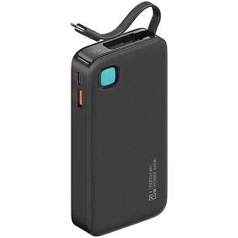 USAMS Powerbank med indtrækkeligt USB-C kabel 10000 mAh PD 20W Hurtig Opladning XY Serien sort/sort 10KCD22401 (US-CD224)