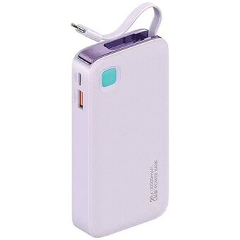 USAMS Powerbank med indtrækkeligt USB-C kabel Retractable 10000 mAh PD 20W Hurtig Opladning XY Series violet/purple 10KCD22403 (US-CD224)