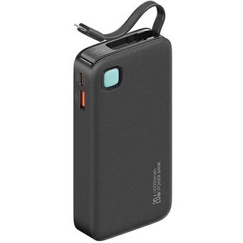 USAMS Powerbank med tilbagetrækkeligt kabel Retractable Telefon 10000 mAh PD 20W Hurtig opladning XY Serie sort 10KCD22501 (US-CD225)