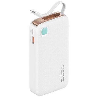 USAMS Powerbank med udtrækkeligt kabel Retractable Telefon 10000 mAh PD 20W Hurtig Opladning XY Serien hvid 10KCD22502 (US-CD225)