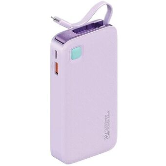 USAMS Powerbank med indtrækkeligt kabel Retractable Telefon 10000 mAh PD 20W Fast Charge XY Series lilla/purple 10KCD22503 (US-CD225)