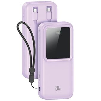 USAMS Powerbank med indbyggede kabler USB-C+Telefon 30000 mAh 20W PD+Qc 3.0 Hurtigopladning X-chel Series lilla/purple 30KCD21303 (US-CD213)