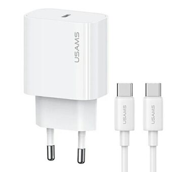 USAMS Oplad. netværk 1xUSB-C T65 PD20W PD Hurtig Opladning US-CC226 + kabel USB-C/USB-C US-SJ711 60W hvid/white Yi Series OYXLTZ01