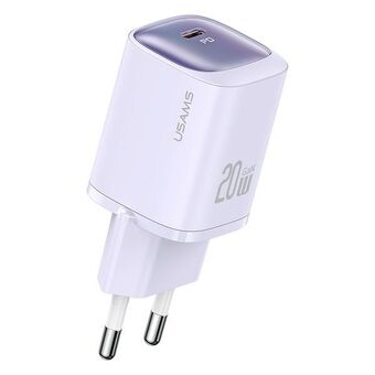 USAMS Ład. siec. CC248 20W GaN USB-C Hurtigopladning HC-serien lilla/purple CC248TC03