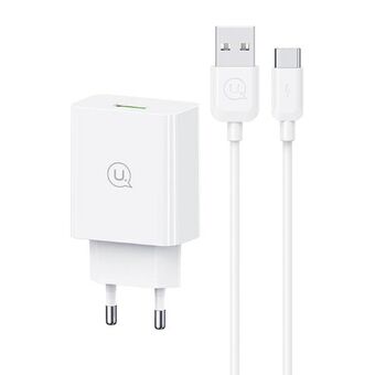 USAMS Ład. siec. 18W + kabel USB-C/USB-A 1m Hurtig Opladning hvid/hvid serie SC SCXLTZ02