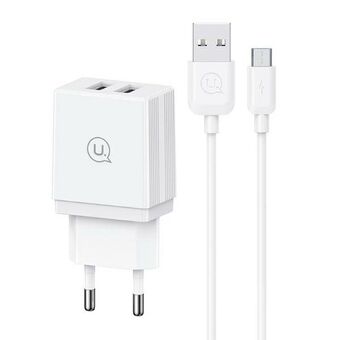 USAMS Ład. siec. 2xUSB-A + kabel Micro/ USB-A Fast Charging hvid/white series HC HCXLTZ02