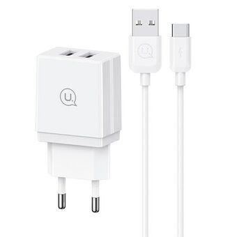 USAMS Oplader, netværk, 2xUSB-A + kabel USB-C/ USB-A Hurtigopladning hvid/white series HC HCXLTZ03