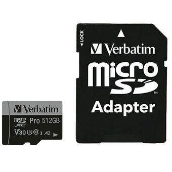 Verbatim microSD-kort 512GB + adapter Pro U3 sort/black 47046