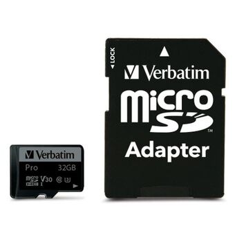 Verbatim microSD-kort 32GB + adapter Pro U3 sort/black 47041