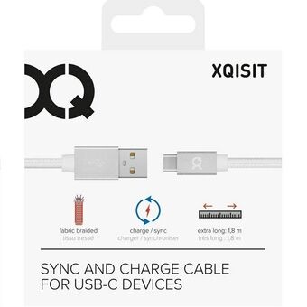 Xqisit kabel bomuld USB C 3.0 hvid 1,8m 27748