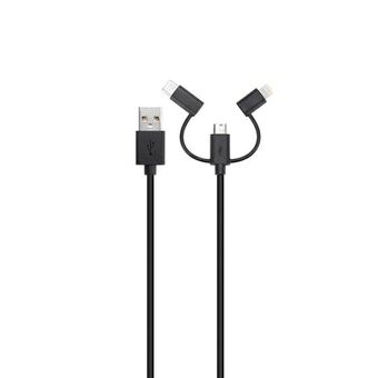 Xqisit Combo kabel USB A -microUSB/USB-C /lynsort/sort 29979