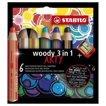 Stabilo woody arty farveblyanter - 6 farver + spidser