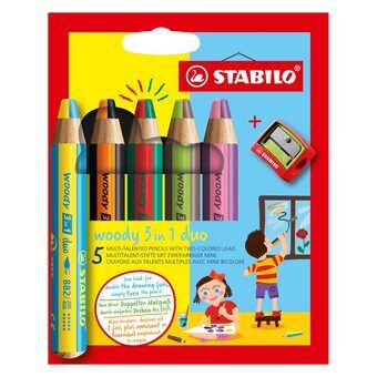 STABILO Woody 3in1 Duo med blyantspidser, 6 stk.