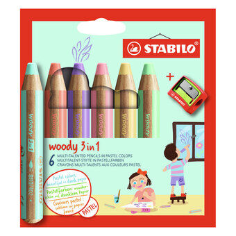 STABILO Woody 3in1 Blyanter - 6 farver + Spidser