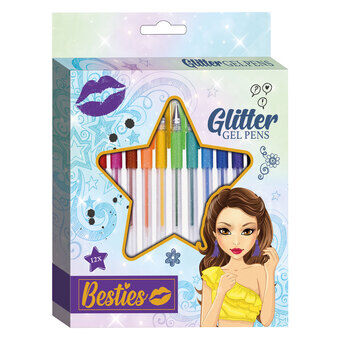 Besties glitter gel penne, 12 stk.