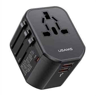 USAMS US-CC179 T59 Dual USB + Type-C PD 20W Hurtigopladende PC Strømadapter Global Rejse Stikdåse Converter