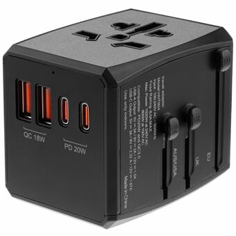 HH904 Worldwide Rejseadapter med strøm 2 QC + 2 PD porte Hurtigopladende vægoplader stik konverter