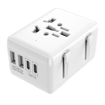 HHT203-A Worldwide Rejse Strømadapter 2 Type-C + 2 USB Porte Vægoplader Stik Converter