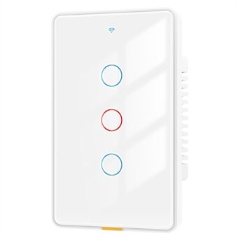 MG-KG101 WiFi+433 Dual Mode 3 Gang 10A Touch Smart Switch Tuya APP Stemmekontrol Vægbelysningskontakt, US-stik / Hvid