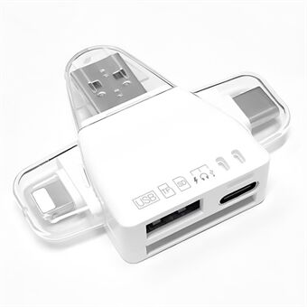 USB / 8-Pin / Type-C Stiklæser USB+SD+TF+USB-C Hukommelseskort U-Disk Harddisk Adapter