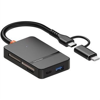 For Huawei / Xiaomi / Samsung 8-i-1 Kortlæser Type-C + iP til SD / TF / MS / CF1 / Type-C / USB 3.0 U disk Læseadapter