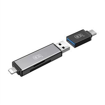 KAWAU C350TL iP+USB3.0+Type-C Kortlæser Adapter Understøtter SD / TF Kort Aluminiumslegering Mobiltelefon OTG Kortlæser