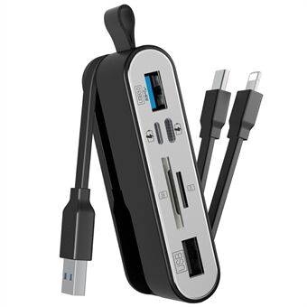 NK1058 3-i-1 USB 3.0 + USB-C + iP til SD / TF Kortlæser USB Splitter Adapter til Mus Tastatur