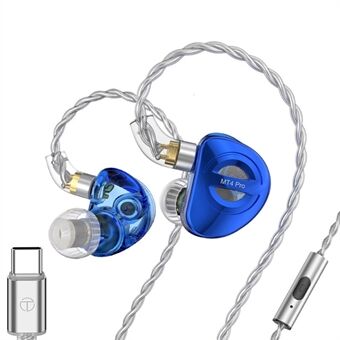 TRN MT4 PRO Aftagelige Type-C Kablede In-Ear Hovedtelefoner Dual Dynamic Driver HiFi Monitor Hovedtelefon med Mikrofon - Blå