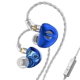 TRN MT4 PRO Aftagelige 3,5mm Kablede In-Ear Høretelefoner Dual Dynamic Driver HiFi Monitor Hovedtelefon med Mikrofon - Blå