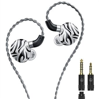 TRN White Tiger 3.5+4.4mm kablet in-ear høretelefon 6mm planar membran HiFi headset (uden mikrofon) - Sort+Hvid