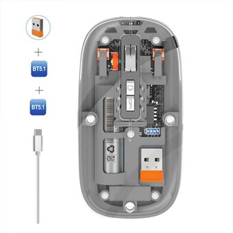 M233 Transparent Mus Trådløs Bluetooth Tre Tilstande Lydløs Mus til PC Laptop (CE Certificeret)