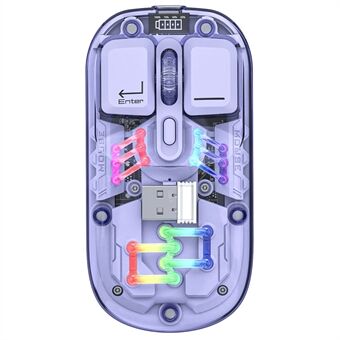 M533 2.4G+Bluetooth 5.0 Dual Mode Transparent Wireless Mouse med RGB-lys.