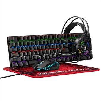 T-WOLF TF700 Baggrundsbelyst USB Kablet Gaming Tastatur Mus Hovedtelefon Mussemåtte Sæt