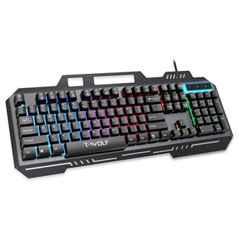 T-WOLF T16 Baggrundsbelyst, kablet gaming tastatur med 104 taster - Tastatur til gaming med omgivelseslys