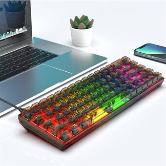 Y-FRUITFUL K60 68 Taster Type-C Kablet Mekanisk Tastatur RGB Lys Gennemsigtige Tastaturkapper Gaming Tastatur