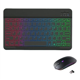 RGB-030 RGB Farverigt Baggrundsbelyst 10-tommer Trådløs Bluetooth Tastatur- og Mus-sæt