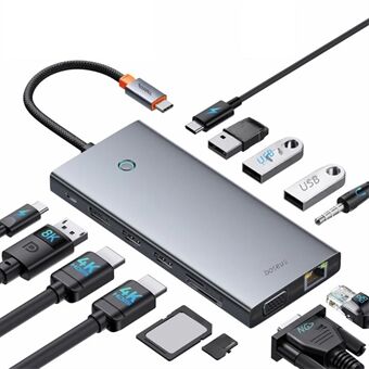 BASEUS Portaljoy Series Type-C til 13-Port Hub Aluminiumlegering Laptop Tablet Docking Station - Grå