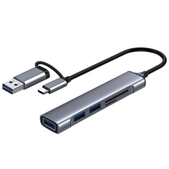 USB+Type-C Hub Adapter til 2xUSB 2.0+USB 3.0+2 kortlæser Slots