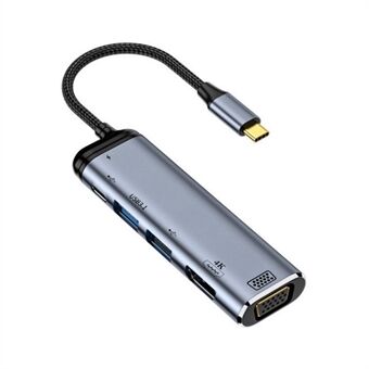 USB-C Hub Type-C til VGA+4K 60Hz HD+USB-A+USB3.1++PD 100W Converter HDTV Multi-port Displays Adapter