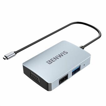 BENWIS MP-HUB-1 5 i 1 USB-C Hub Docking Station Understøtter PD 100 W Hurtigopladning