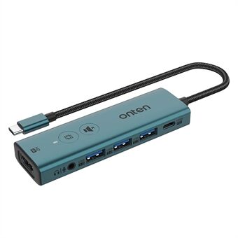 ONTEN UC123+ 15cm kabel Type-C til HD+3xUSB3.0+USB-C+3.5mm porte USB-hub-adapter med knapper