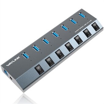 WAVLINK UH3076 5Gbps højhastigheds 7-port USB 3.0 hub med selvstændig kontakt og LED-indikator