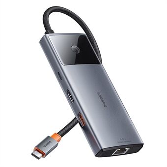 BASEUS Metal Gleam Series II 6-i-1 USB-C HUB Adapter Multi-Portabel Type-C Docking Station, Mørkegrå